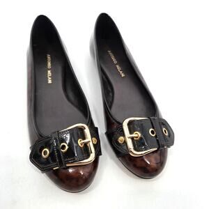 Antonio Melani Brown Patent Leather Animal Print Flats Shoes Leather Sole Sz 7.5